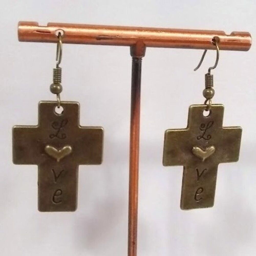 Metal Cross Love Earrings